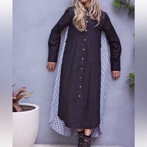 PROJECT 6 NY NWT‎ Maaya Long Black Gingham Poplin Button-Up Shirt Dress Size S